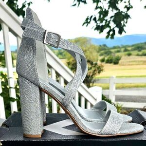 silver glitter chunk heel pump sandals size 8 new no box